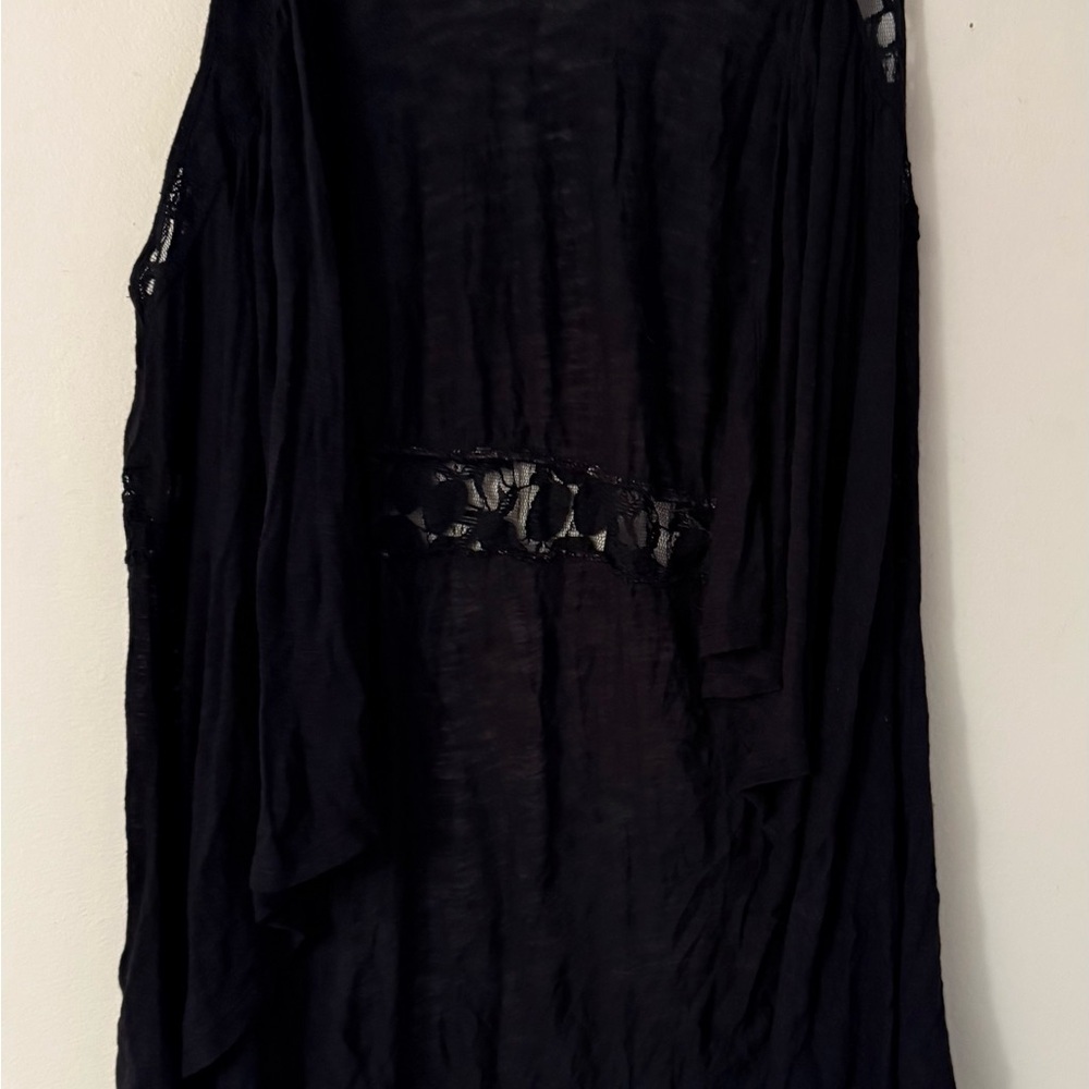 Decree Black Lace Accent Vest, Lightweight, Crochet Lace, Open Vest, size L